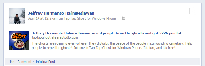 Tap Tap Ghost for Windows Phone Feature - Share Facebook